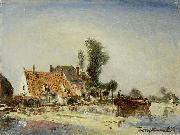 Johan Barthold Jongkind Houses along a Canal near Crooswijk oil painting
